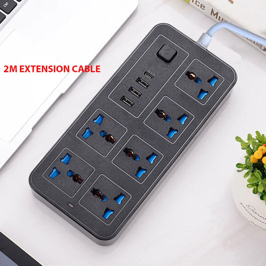 Purilite Select | Universal Power Multi Tap with USB Ports | EU US UK Plug Power Strip with 2m Extension Cord