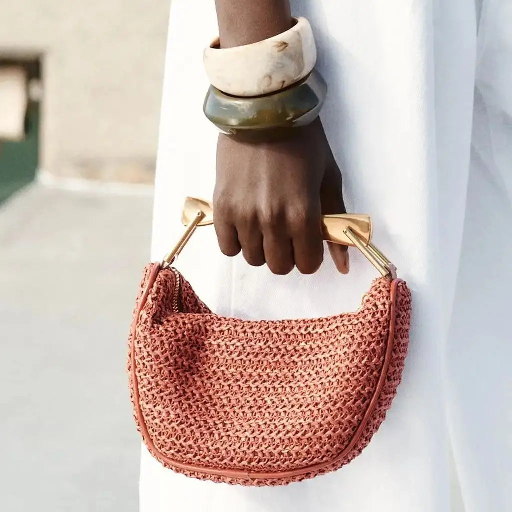 Purilite Select Summer Half-Moon Woven Straw Shoulder Bag