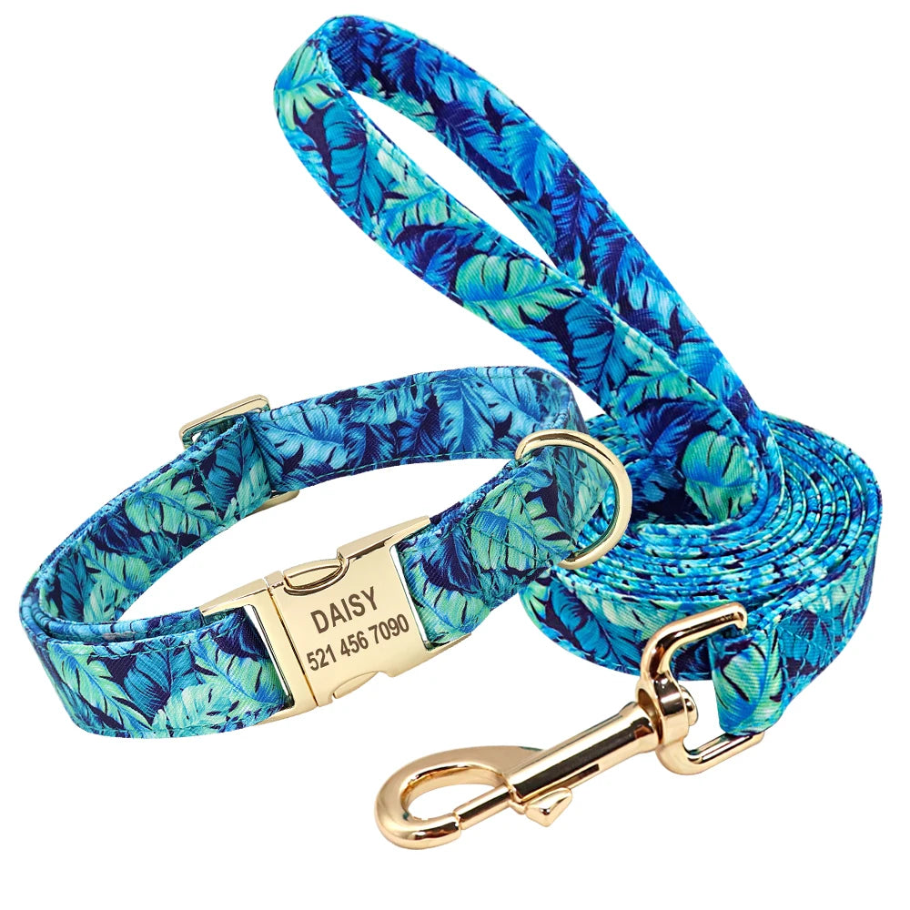 Purilite Select Personalized Floral Dog Collar and Leash Set