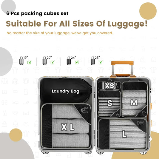 Purilite Select 6PCS Travel Packing Cubes Set