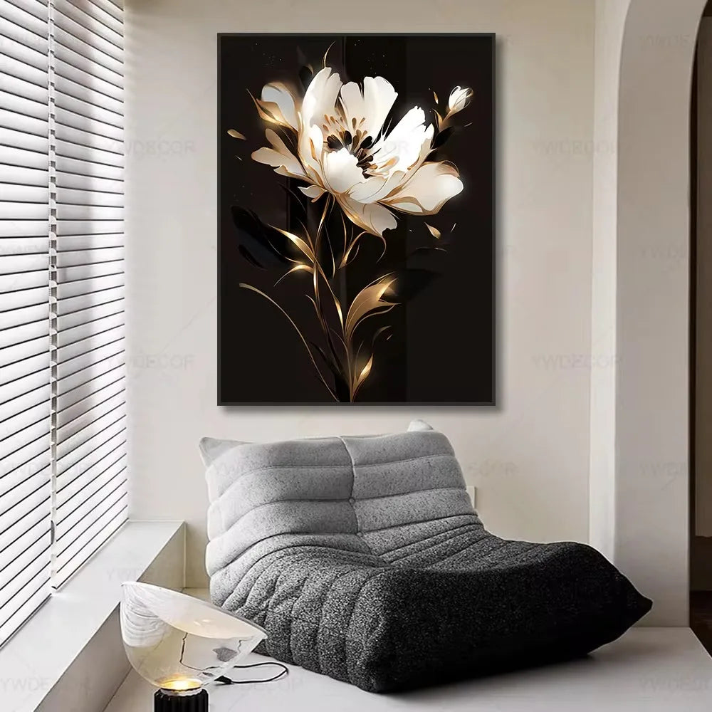 Purilite Select Luxury Black & Gold Plant Leaves Canvas Print