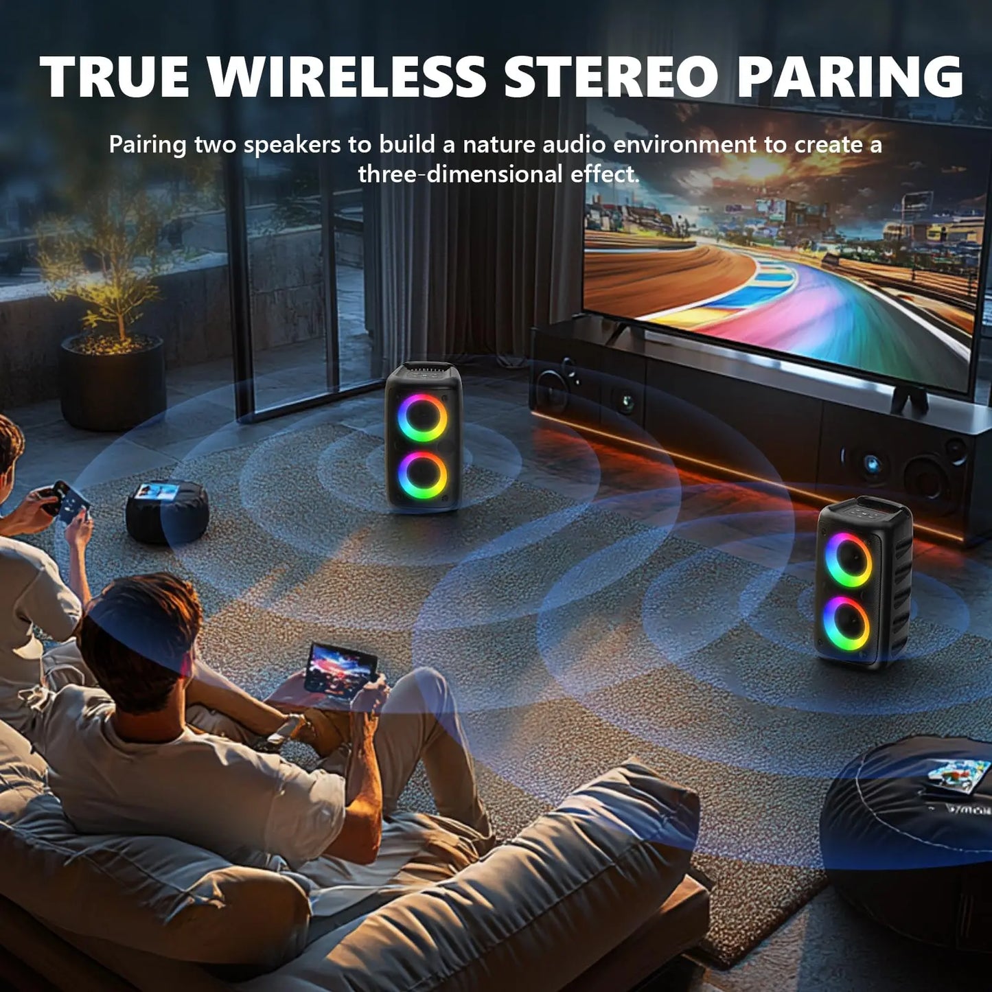 The HY-3317 wireless speaker is equipped with a subwoofer, a free microphone, and cinema grade surround sound