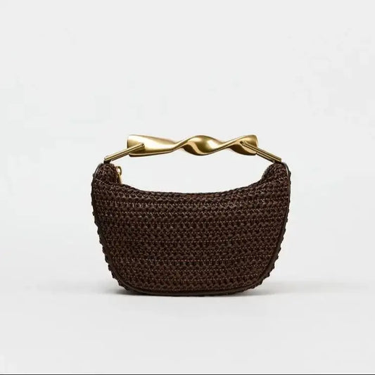 Purilite Select Summer Half-Moon Woven Straw Shoulder Bag