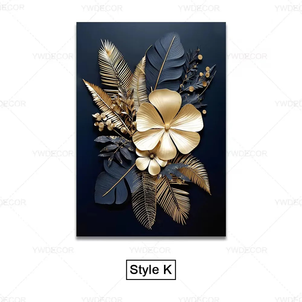 Purilite Select Luxury Black & Gold Plant Leaves Canvas Print