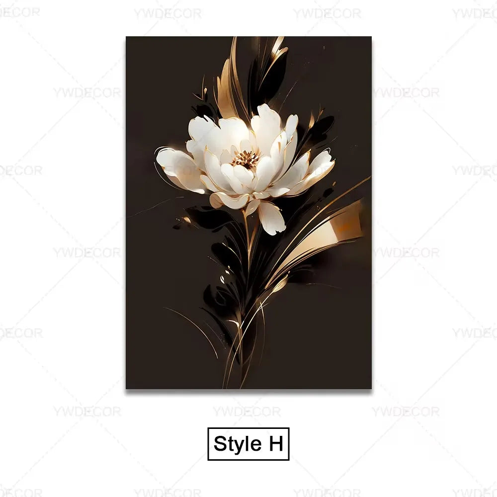 Purilite Select Luxury Black & Gold Plant Leaves Canvas Print
