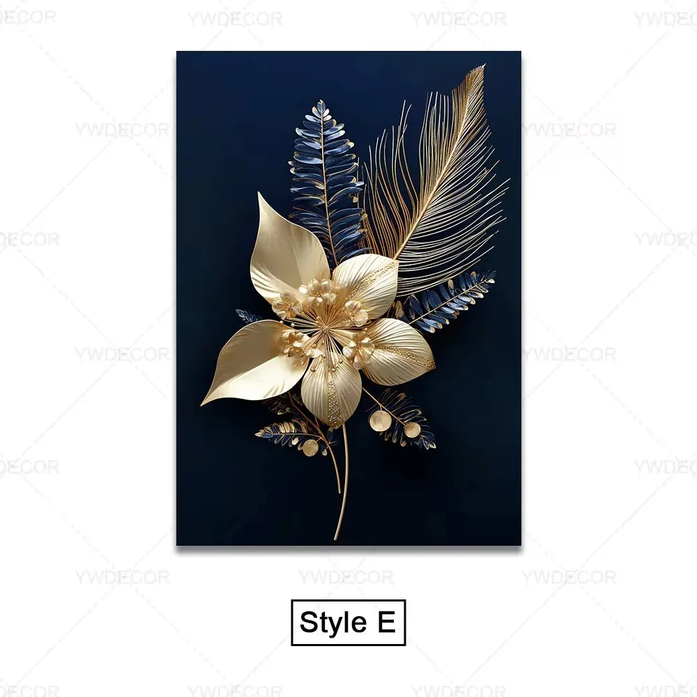 Purilite Select Luxury Black & Gold Plant Leaves Canvas Print
