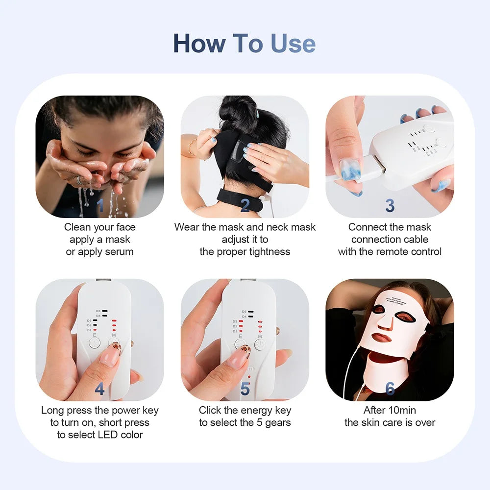 Purilite Select Wireless 7 Color LED Photon Facial & Neck Rejuvenation Silicone Mask