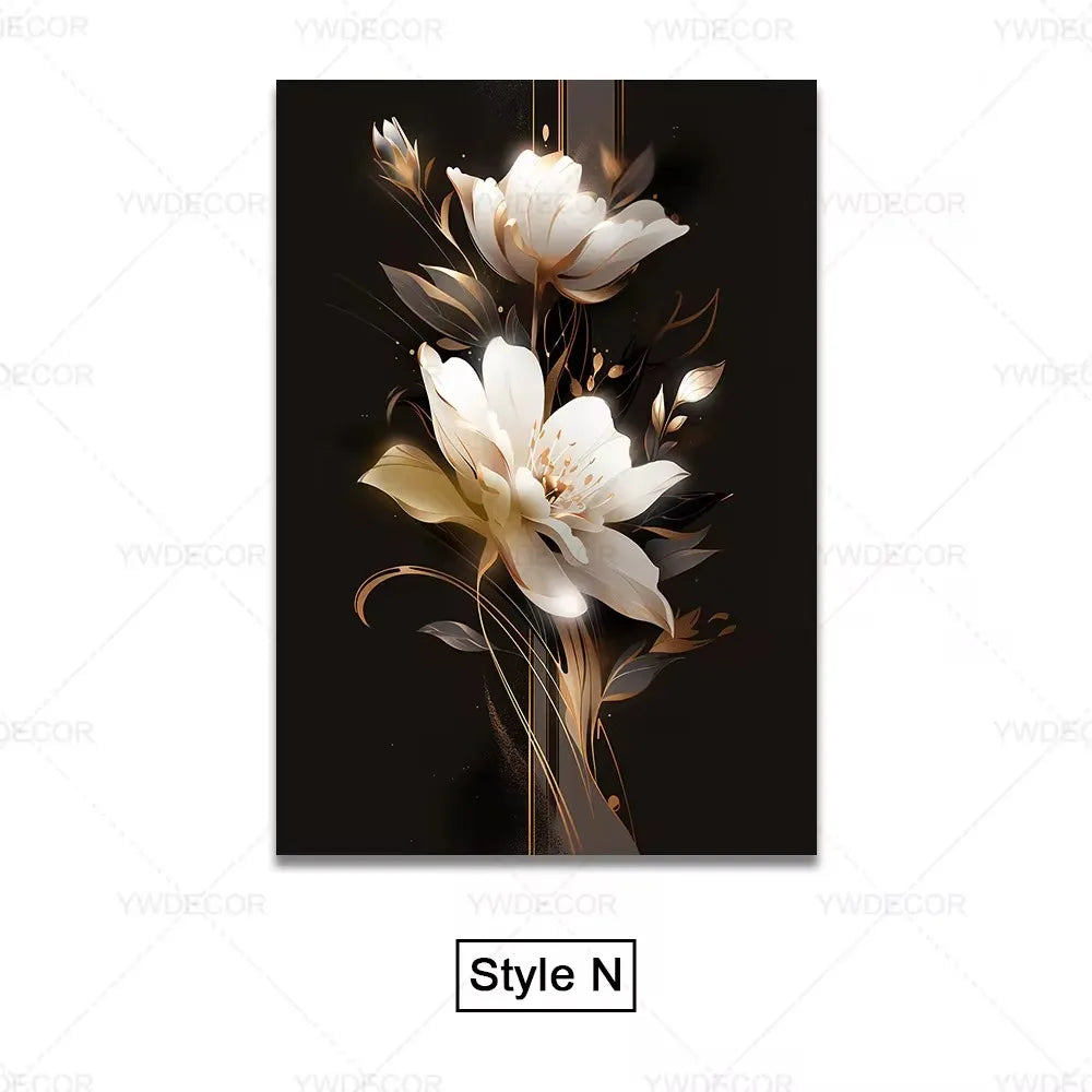 Purilite Select Luxury Black & Gold Plant Leaves Canvas Print