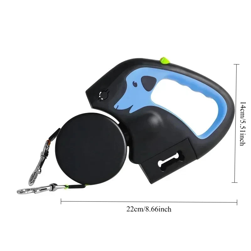 Purilite Select 3M Retractable Rotating Double Pet Leash with Flashlight & Poop Bag Box