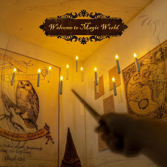 Purilite Select Halloween LED Floating Candles – Remote Control Magic Wand, Battery-Operated Hanging Warm Light Decoration