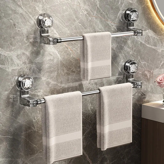 Purilite Select Suction Cup Retractable Towel Bar pair | Wall Mounted Non-Drill Adjustable Holder | Waterproof Multipurpose Rack Set of 2