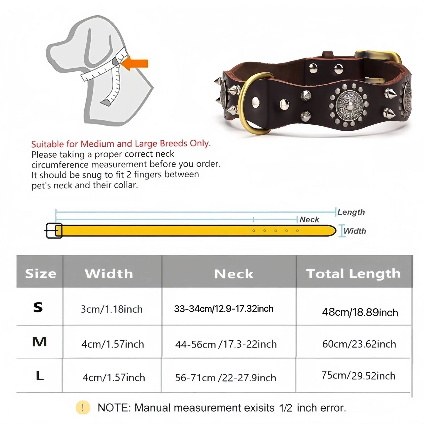 Purilite Select Spiked Studded Dog Collar
