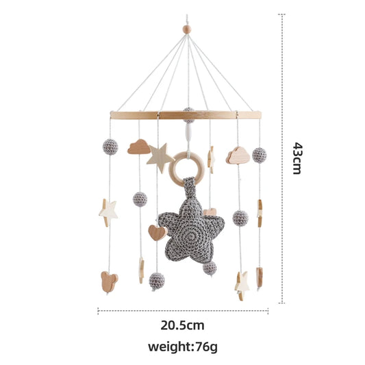 Purilite Select Wooden Baby Crib Mobile | Crochet Star Hanging Bed Bell | Nursery Rattle Decoration | Newborn Comfort Toy