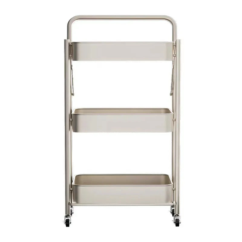 Purilite Select Carbon Steel Foldable 3-Tier Rolling Storage Cart Multi-Layer Floor Stand Organizer with Wheels