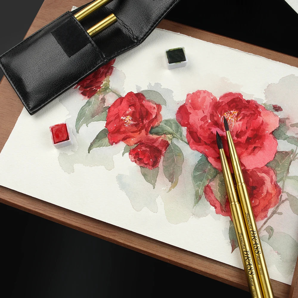 Purilite Select 4pcs Brass Travel Pen Portable Divisible Watercolor Brush Set with PU Bag – Ideal for Painting & Nail Art