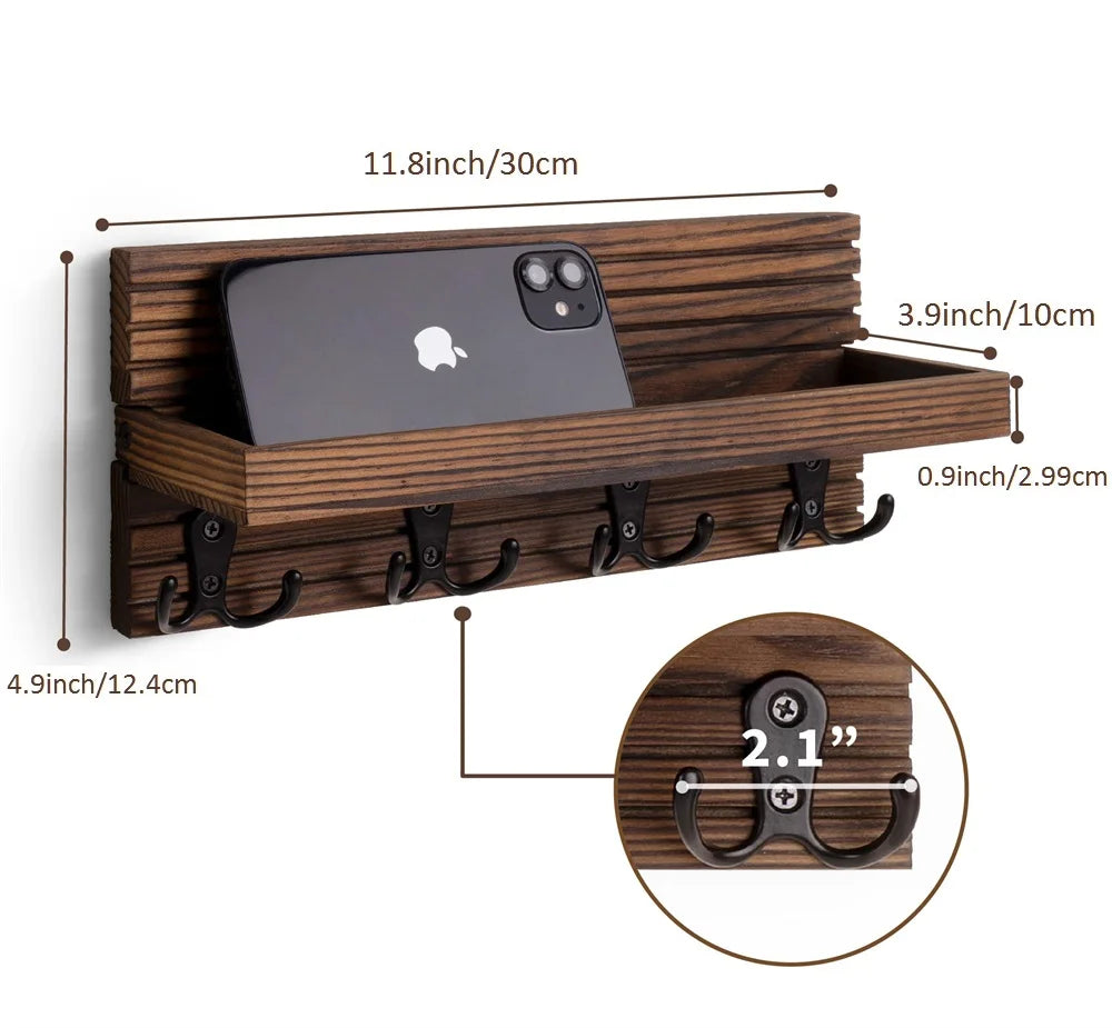 Purilite Select Wooden Key Holder with Mail Organizer