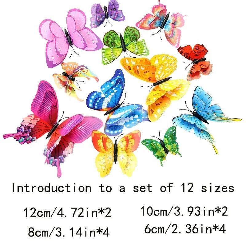 Purilite Select 12Pcs 3D Double Layer Butterfly Wall Stickers