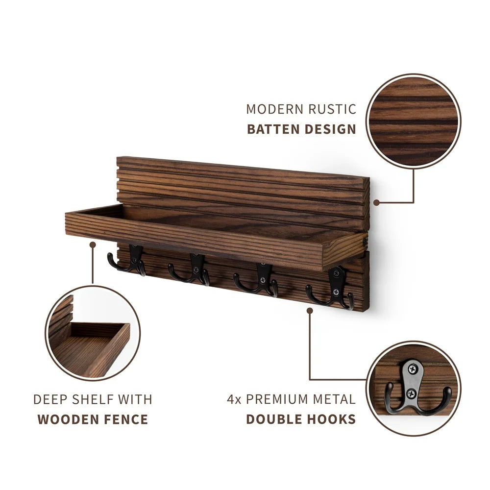 Purilite Select Wooden Key Holder with Mail Organizer