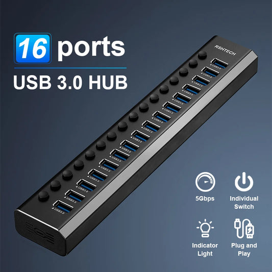 Purilite Select USB 3.0 Hub – Aluminum 10/13/16-Port Expander