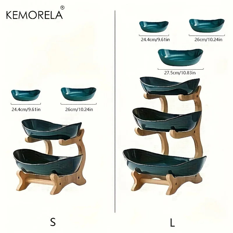 Purilite Select | Double or Three Layer Wooden Snack & Fruit Serving Plate | Modern Multi-Layer Dessert Stand for Living Room