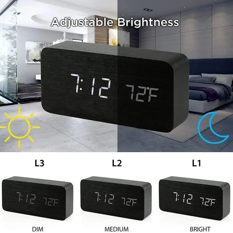 Purilite Select Digital Wooden LED Alarm Clock