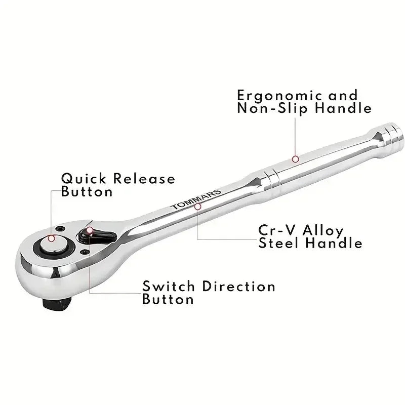 Purilite Select 1/4, 3/8, 1/2 Inch Drive Stubby Ratchet Set