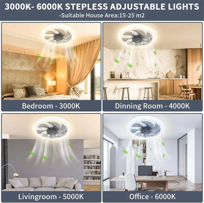 Purilite Select Modern Flush Mount Ceiling Fan with Light | Remote Control | Stepless Color Change | Low Profile Bedroom Fan Light