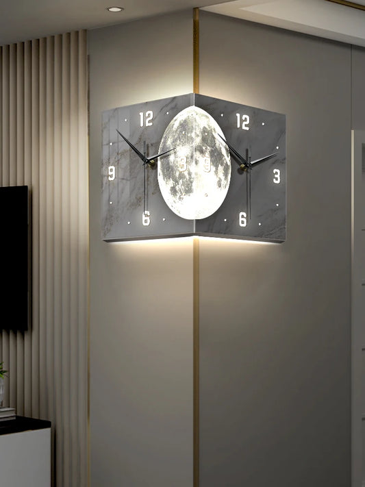 Purilite Select | Acrylic Corner Wall Clock with LED | 12 Inch Modern No-Drill Side Wall Clock for Living Room Decor