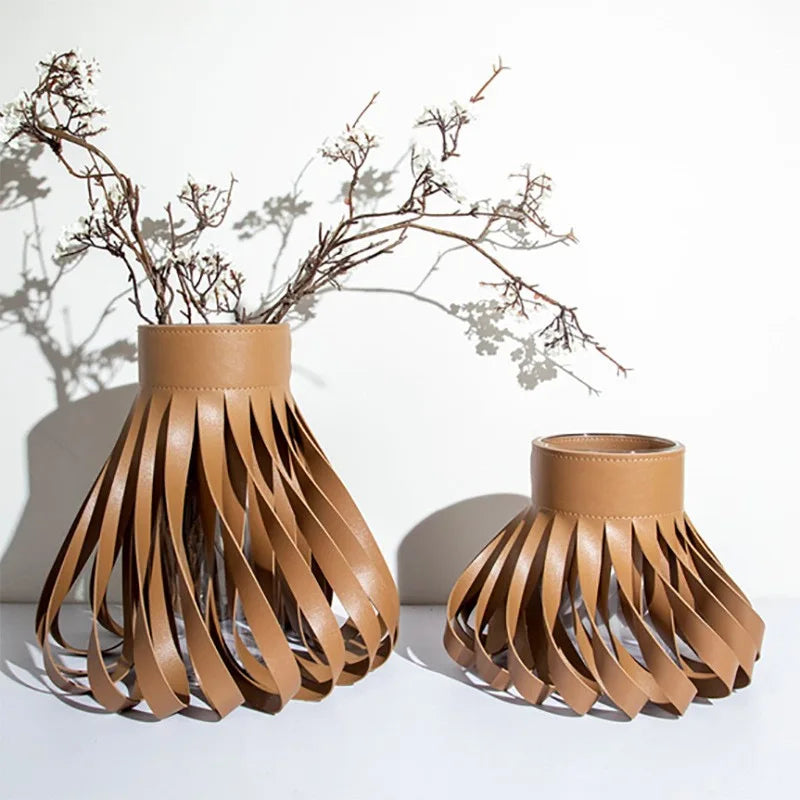 Purilite Select Luxury Aesthetic Glass & Leather Vase