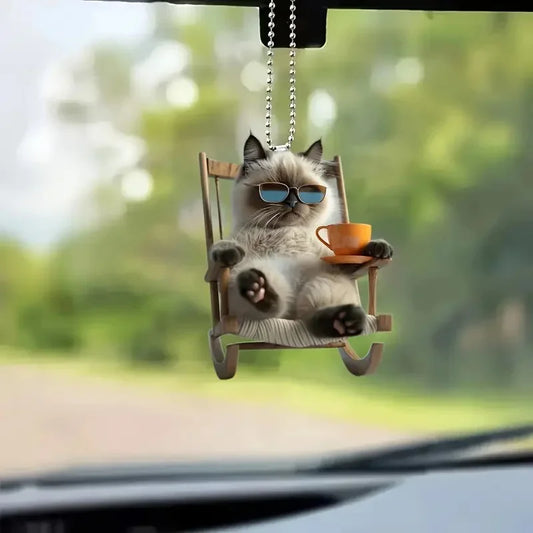 Purilite Select 2D Cute Cat-Shaped Rearview Mirror Pendant
