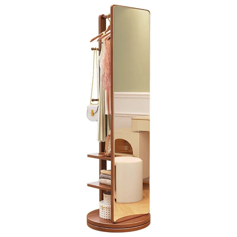 Purilite Select Rotatable Full-Length Floor Mirror with Storage Rack – Solid Wood Bedroom Dressing Mirror with Hanging Hanger