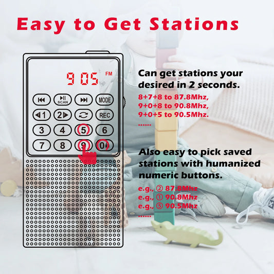 Purilite Select Number Key Mini Portable Pocket FM Radio