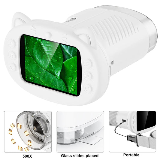 Purilite Select Kids Digital Microscope 500X Handheld Pocket Microscope with 2.4-Inch HD Screen, USB Rechargeable STEM Learning Tool for Boys & Girls