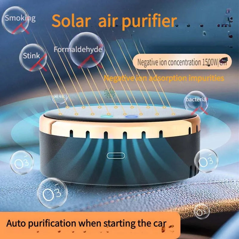 Purilite Select Solar & USB Car Air Purifier – Ozone Sterilization & Negative Ion Release