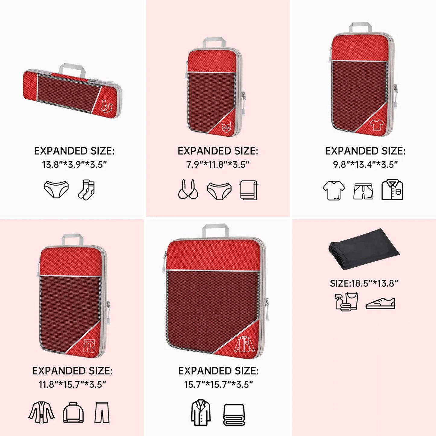 Purilite Select 3/6PCS Compressed Packing Cubes Set