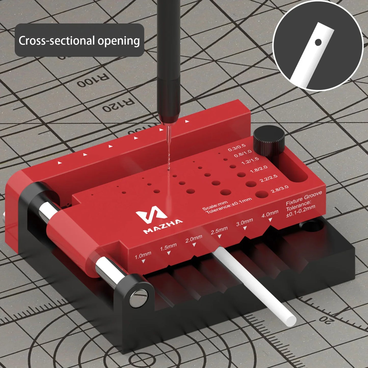Purilite Select T0012 Plastic Borehole Positioner Locator – Round Rod Center Drilling Fixture Tool for DIY Hobby & Model Making