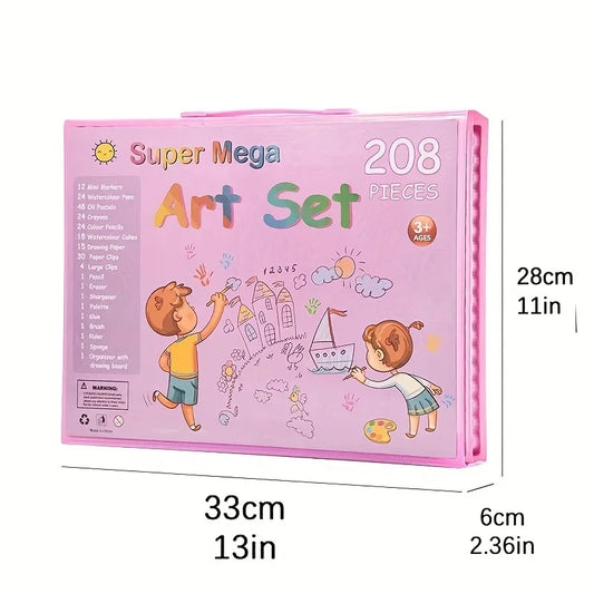 Purilite Select 208-Piece Kids’ Art Set with Easel, Colored Pencils, Watercolor Pens & Sketch Book – Complete Creative Painting Kit for Young Artists