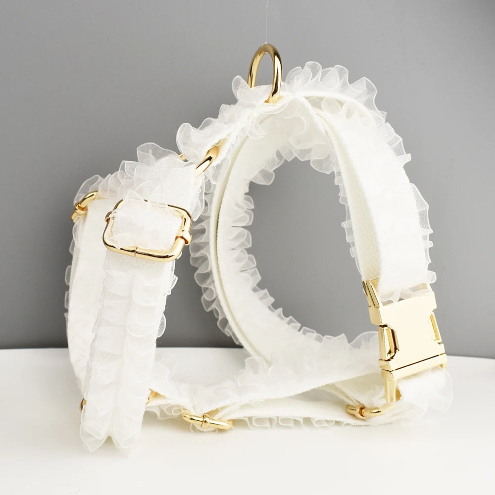 Purilite Select Custom Engraved White Lace Dog Collar & Leash Set