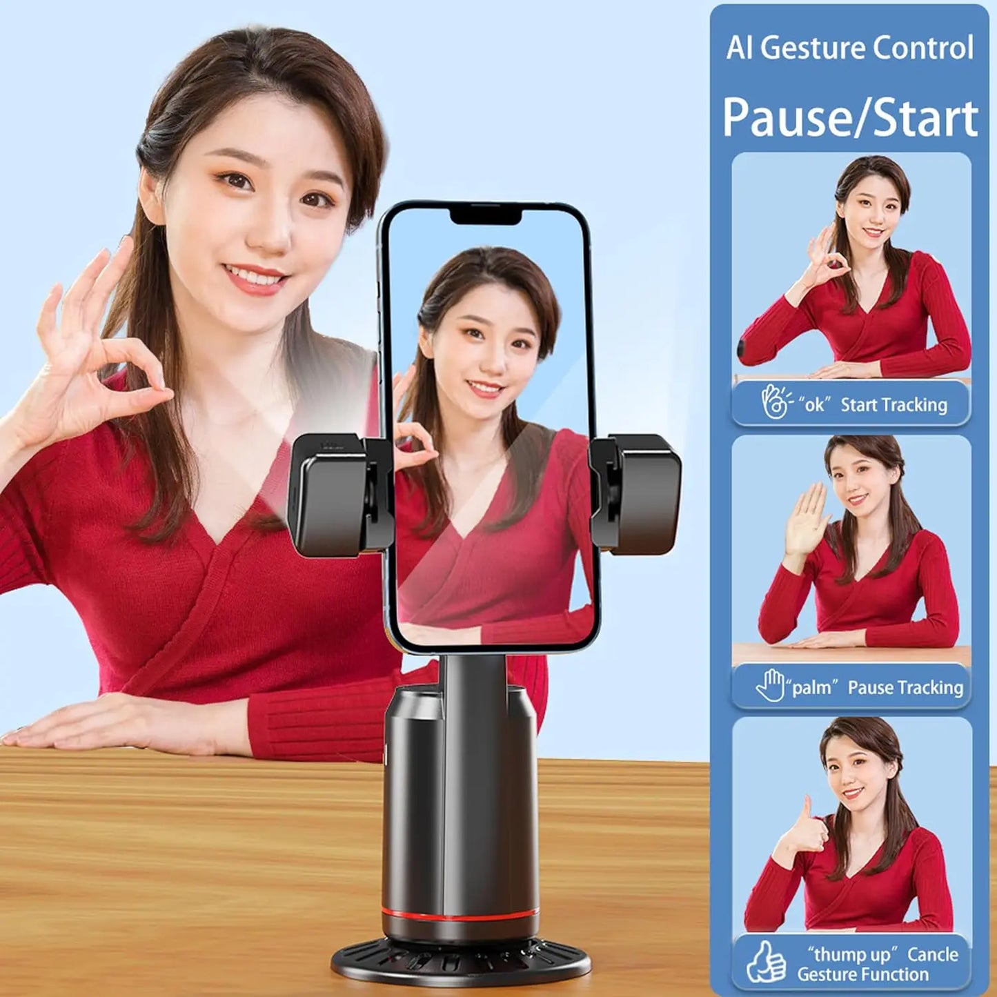 Purilite Select 360° Auto Tracking Phone Gimbal Stabilizer with Remote – Smart Face Tracking Desktop Monopod for Vlogging, Live Streaming & Video Recording