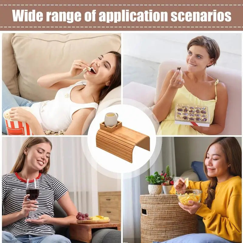 Purilite Select | Wooden Couch Cup Holder & Sofa Armrest Tray | Foldable Anti-Slip Drink & Snack Organizer