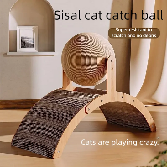 Purilite Select 2 In 1 Cat Scratching Ball Wooden Cat Scratcher | Natural Sisal Scratch Board | Wear-Resistant Paw Training Toy