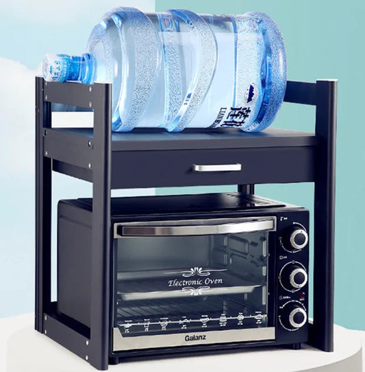 Purilite Select 2-Tier Microwave Shelf | Aluminum Kitchen Storage Rack with Drawer | Space Saving Organizer Stand