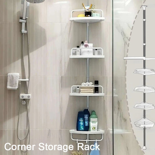 Purilite Select Large Capacity Quick Drainage Bathroom Corner Shelf | Rustproof Stainless Steel Telescopic Punch-Free Organizer | Toilet & Kitchen Storage