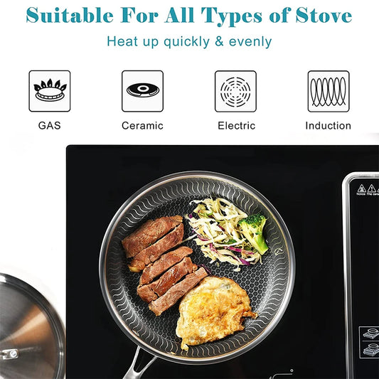 Purilite Select 28cm Stainless Steel Nonstick Honeycomb Frying Pan with Lid