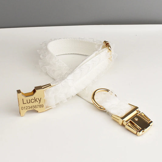 Purilite Select Custom Engraved White Lace Dog Collar & Leash Set