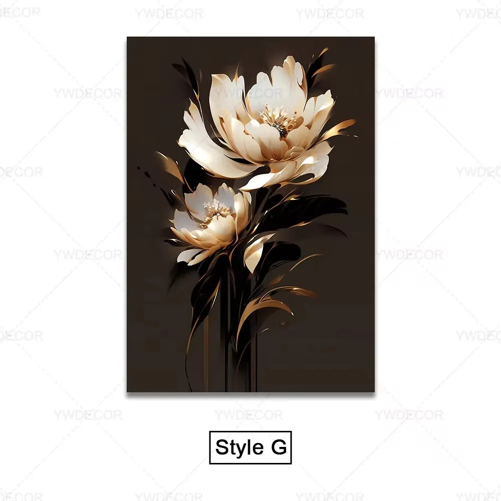 Purilite Select Luxury Black & Gold Plant Leaves Canvas Print