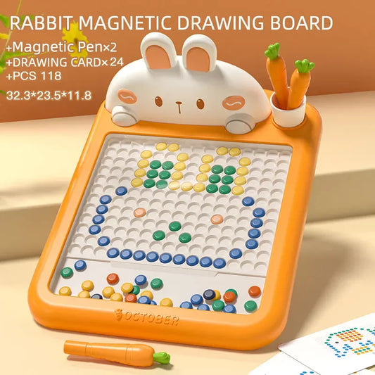 Purilite Select Rabbit Magnetic Drawing Board for Kids – Montessori Magnetic Bead Doodle Toy with Pen & Cards