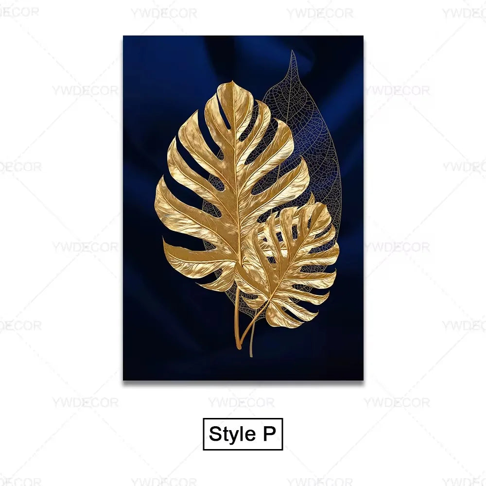Purilite Select Luxury Black & Gold Plant Leaves Canvas Print
