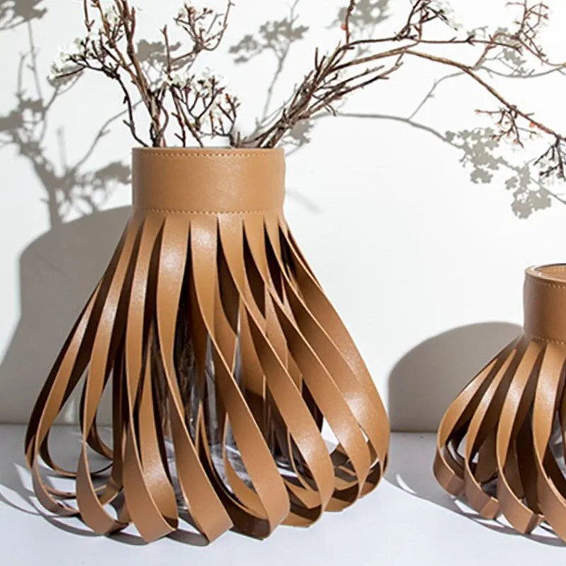 Purilite Select Luxury Aesthetic Glass & Leather Vase