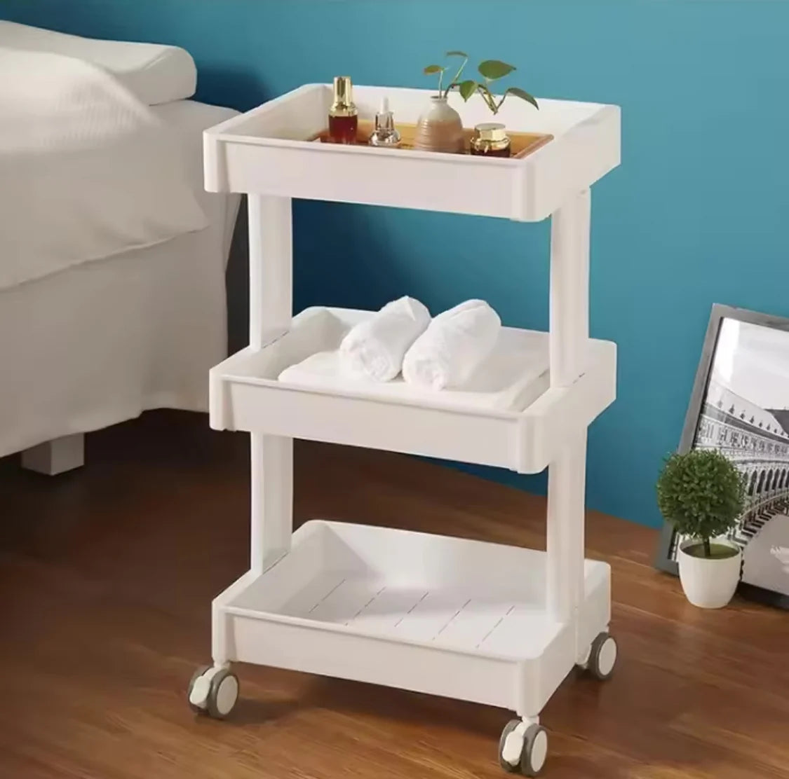 Three Layer Bathroom Storage Trolley Multifunctional Tool Cart  Snack Organizer with Wheels